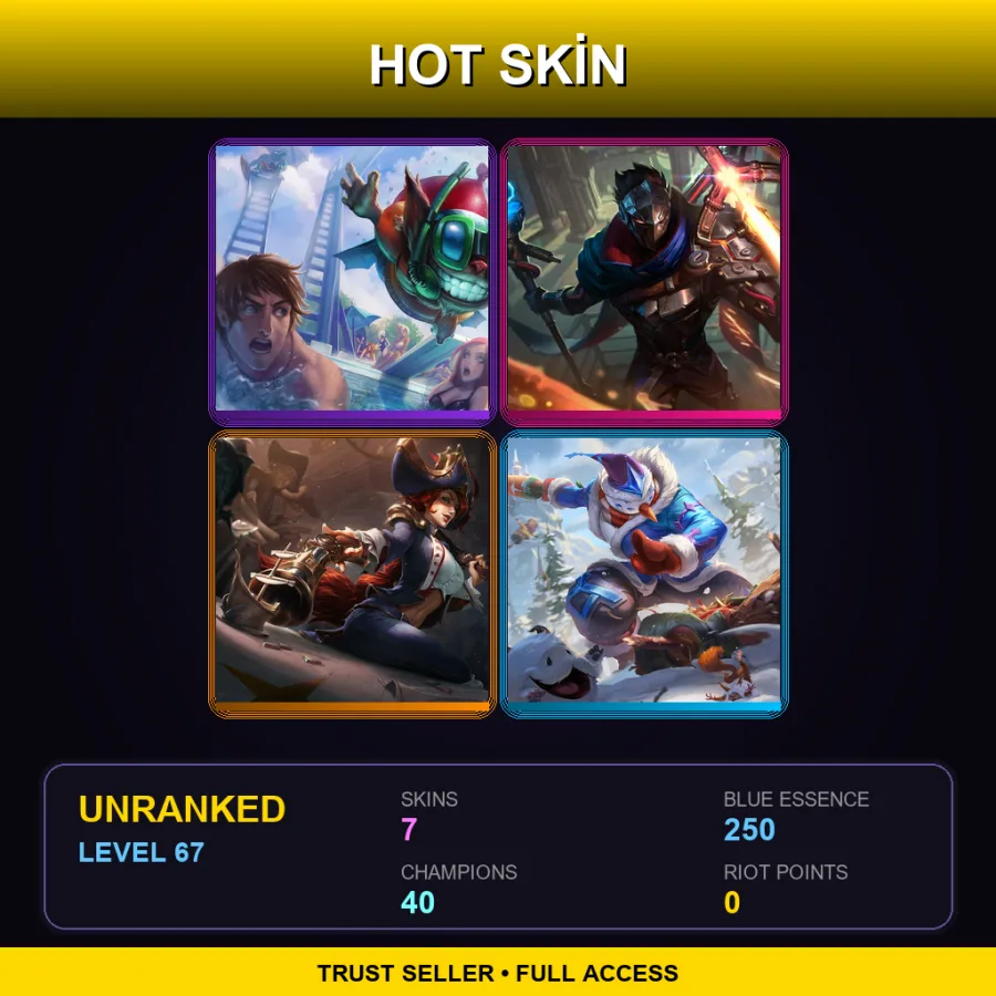 LAN | Pool Party Ziggs | Machine Herald Viktor | Waterloo Miss Fortune | Snow Man Yi | 7 Skin | 40 Champ | Lv67