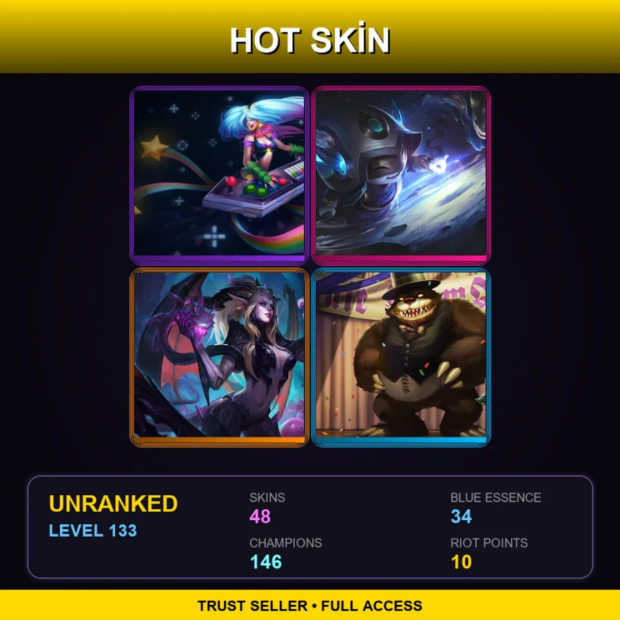 EUW | Lv133 | Unranked | 48 Skin | 146 Champ