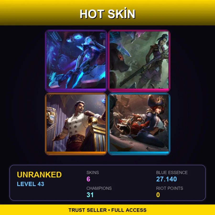 EUW | Lv43 | Unranked | 6 Skin | 31 Champ