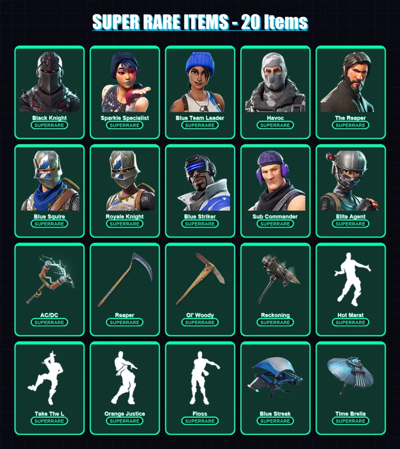 [PC/XBOX/PSN] | Black Knight | Sparkle Specialist | Blue Team Leader | Havoc | The Reaper | 95 skin | 71 pickaxe | 77 emote | 75 glider | Lv1022