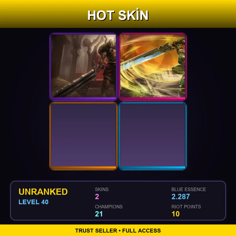 EUW | Lv40 | Unranked | 2 Skin | 21 Champ — LoL account