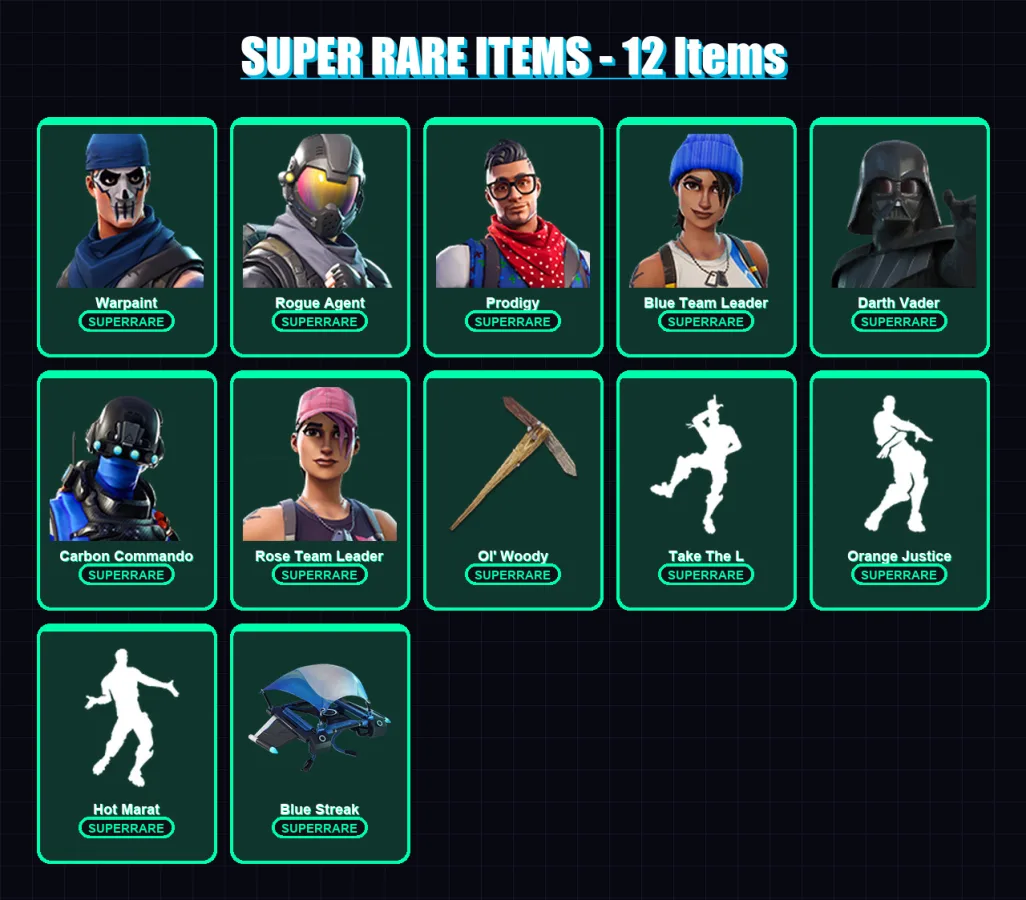[PS4/PS5/XBOX/PC] | Warpaint | Rogue Agent | Prodigy | Blue Team Leader | Darth Vader | 98 skin | 67 pickaxe | 63 emote | 62 glider | Lv757