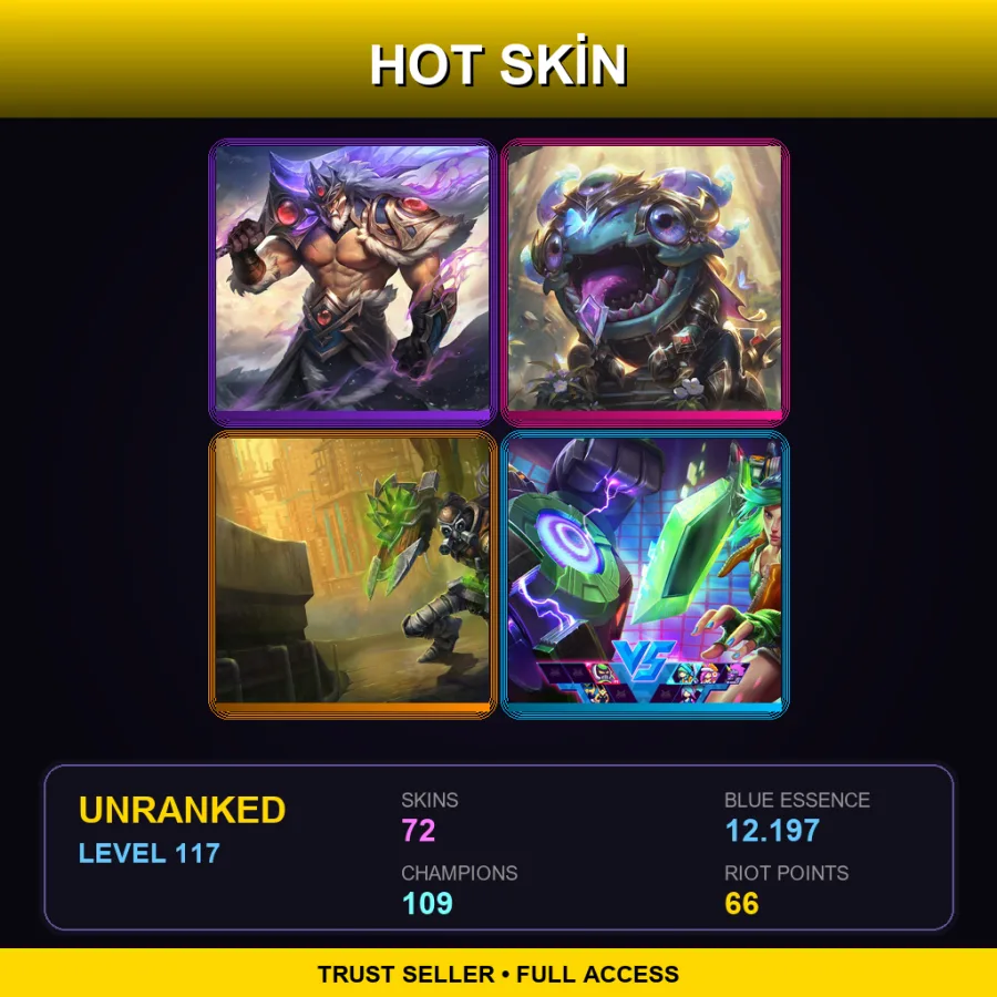 EUNE | Victorious Tryndamere | Victorious Kog'Maw | Hextech Singed | Arcade Riven | 72 Skin | 109 Champ | Lv117