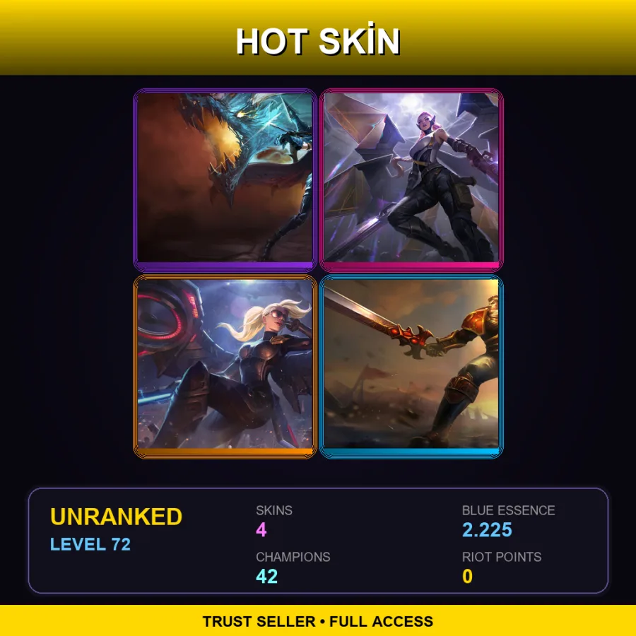 LAN | Lv72 | Unranked | 4 Skin | 42 Champ — LoL account