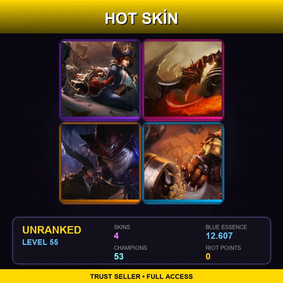 VN | Lv55 | Unranked | 4 Skin | 53 Champ — LoL account