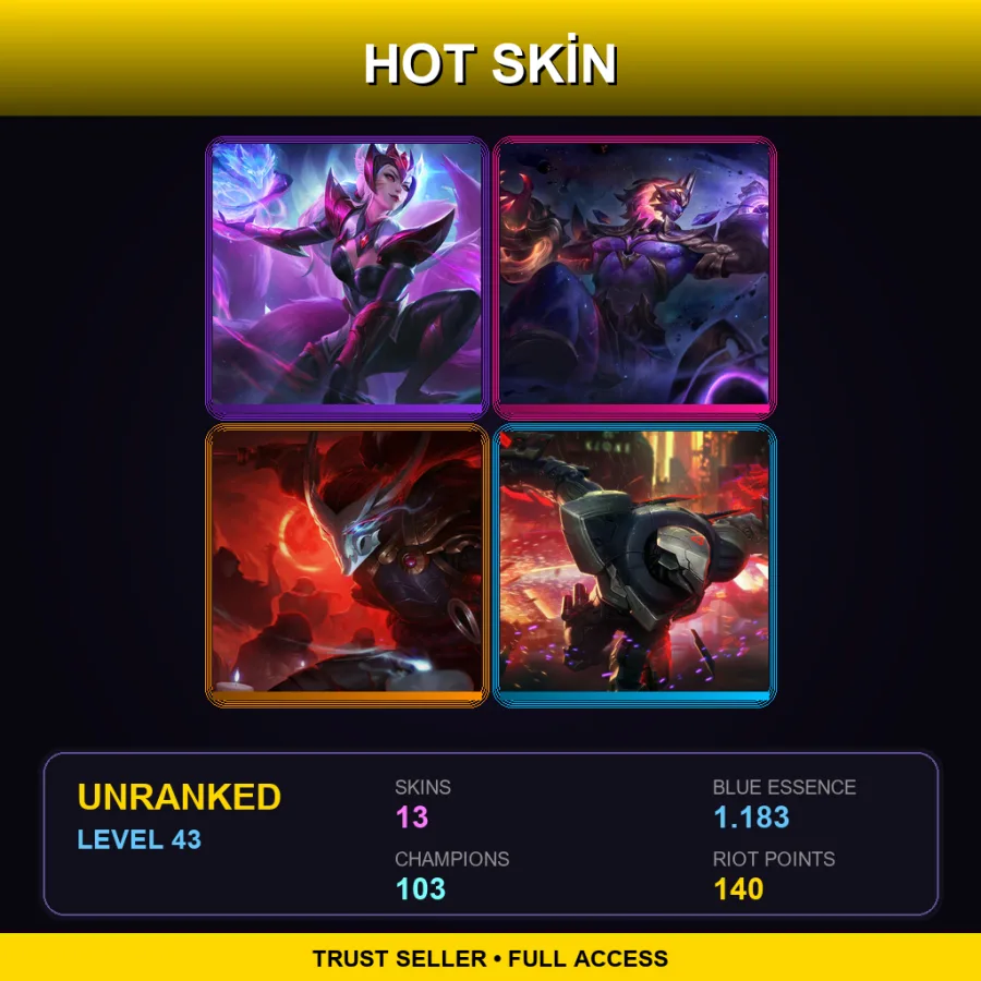 LAS | Lv43 | Unranked | 13 Skin | 103 Champ — LoL account