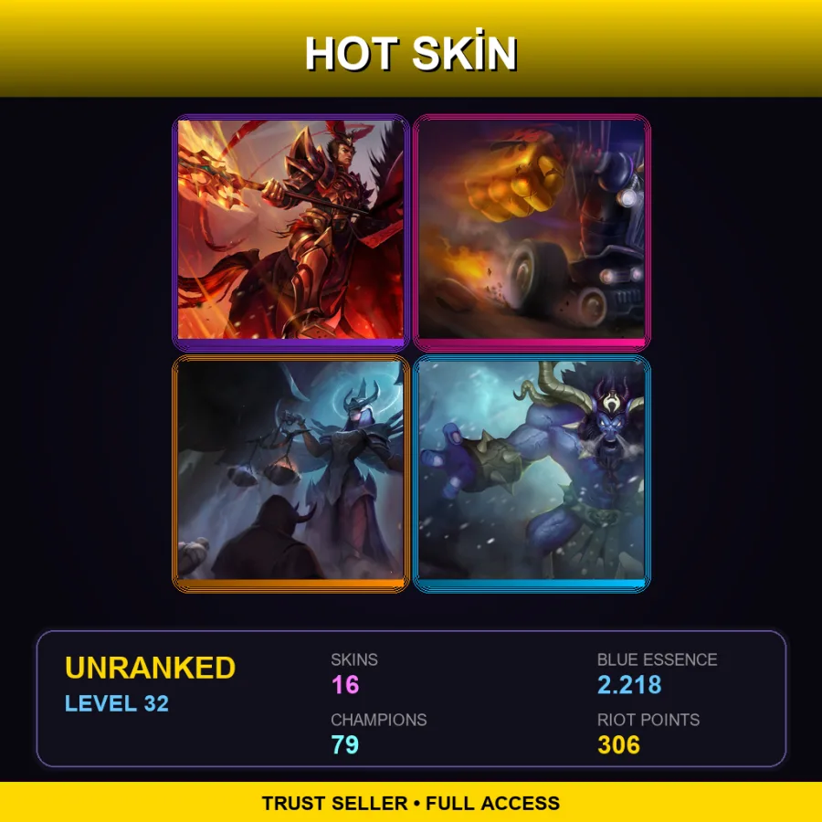 EUNE | Warring Kingdoms Jarvan IV | Piltover Customs Blitzcrank | Judgment Kayle | Unchained Alistar | 16 Skin | 79 Champ | Lv32