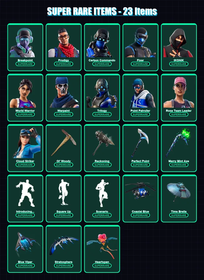 [PS4/PS5/PC] | Breakpoint | Prodigy | Carbon Commando | Fixer | IKONIK | 330 skin | 300 pickaxe | 235 emote | 216 glider | Lv2301