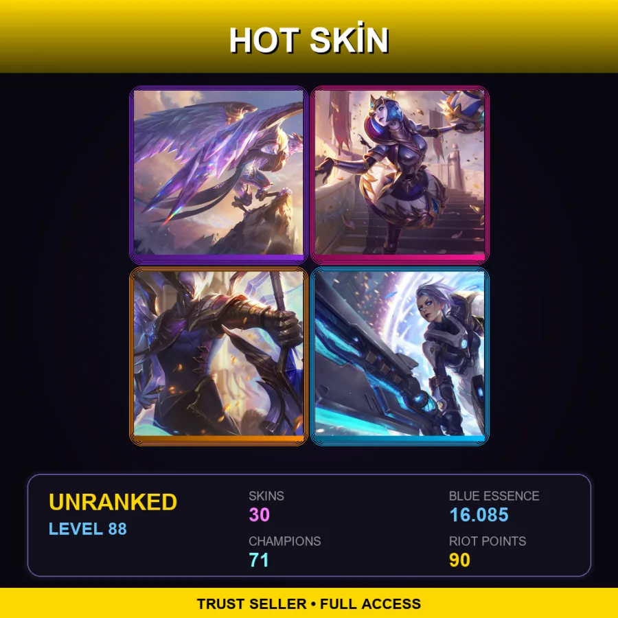 LAN | Lv88 | Unranked | 30 Skin | 71 Champ — Pulsefire Riven