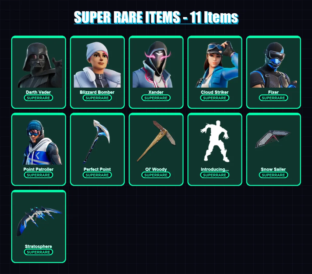 [PC/XBOX/PSN] | Darth Vader | Blizzard Bomber | Xander | Cloud Striker | Fixer | 194 skin | 198 pickaxe | 151 emote | 122 glider | Lv2361