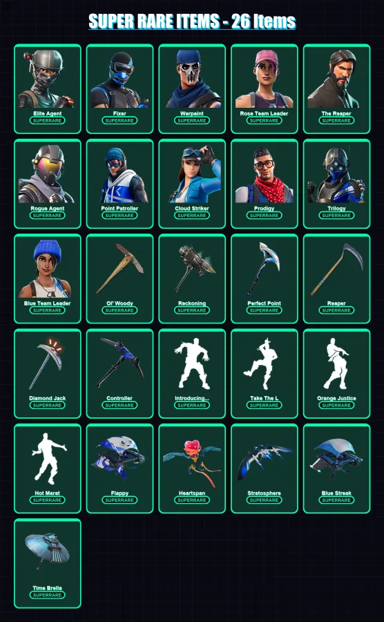[PC/XBOX] | Elite Agent | Fixer | Warpaint | Rose Team Leader | The Reaper | 200 skin | 208 pickaxe | 195 emote | 176 glider | Lv2679