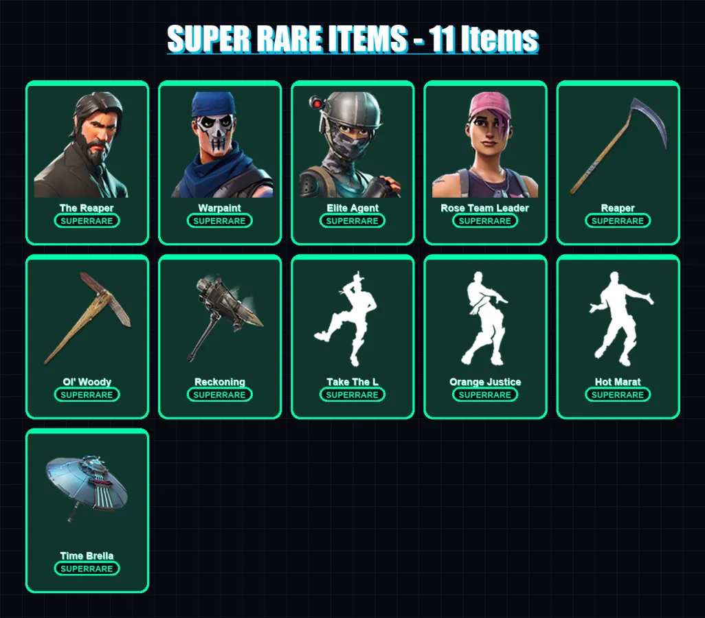 [PC/XBOX] | The Reaper | Warpaint | Elite Agent | Rose Team Leader | Dark Voyager | 76 skin | 97 pickaxe | 67 emote | 79 glider | Lv1100