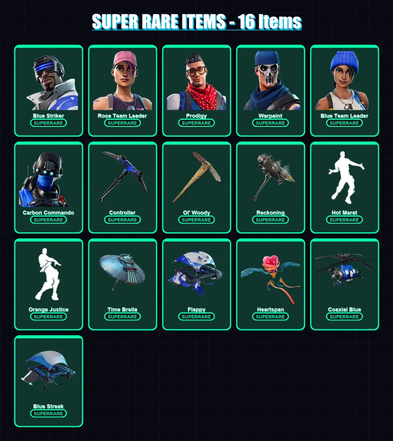 [PS4/PS5/PC] | Blue Striker | Rose Team Leader | Prodigy | Warpaint | Blue Team Leader | 221 skin | 214 pickaxe | 181 emote | 157 glider | Lv1876