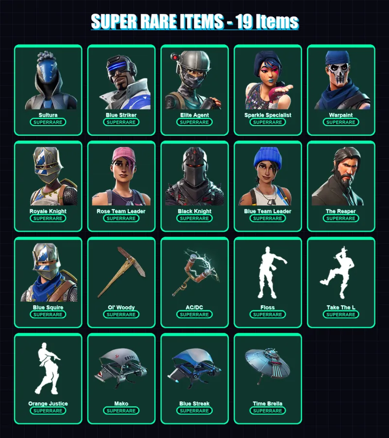 [PS4/PS5/XBOX/PC] | Sultura | Blue Striker | Elite Agent | Sparkle Specialist | Warpaint | 49 skin | 63 pickaxe | 60 emote | 61 glider | Lv998