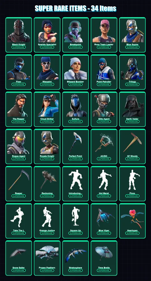 [PC/XBOX] | Black Knight | Sparkle Specialist | Breakpoint | Rose Team Leader | Blue Squire | 325 skin | 275 pickaxe | 190 emote | 220 glider | Lv28