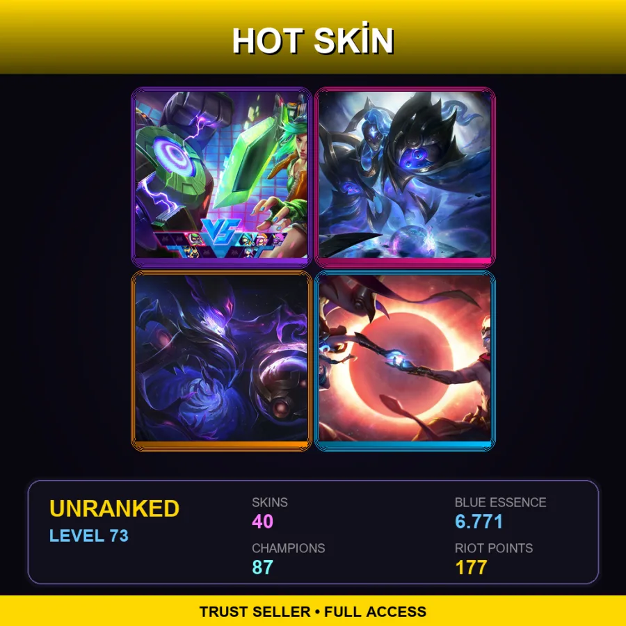 EUW | Arcade Riven | Cosmic Matriarch Bel'Veth | Dark Star Orianna | Cosmic Dawn Rakan | 40 Skin | 87 Champ | Lv73