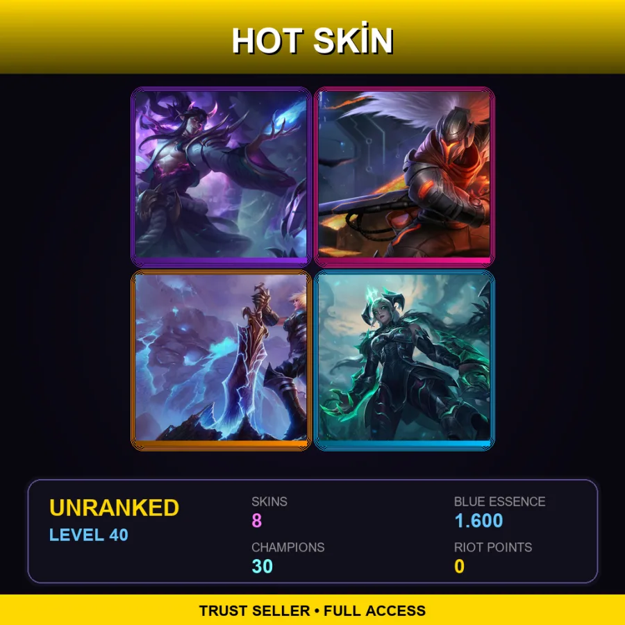 LAS | Lv40 | Unranked | 8 Skin | 30 Champ — LoL account