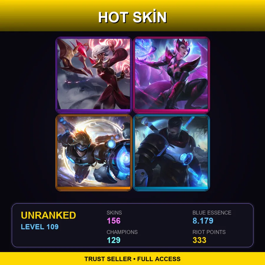 EUW | Lv109 | Unranked | 156 Skin | 129 Champ — LoL account