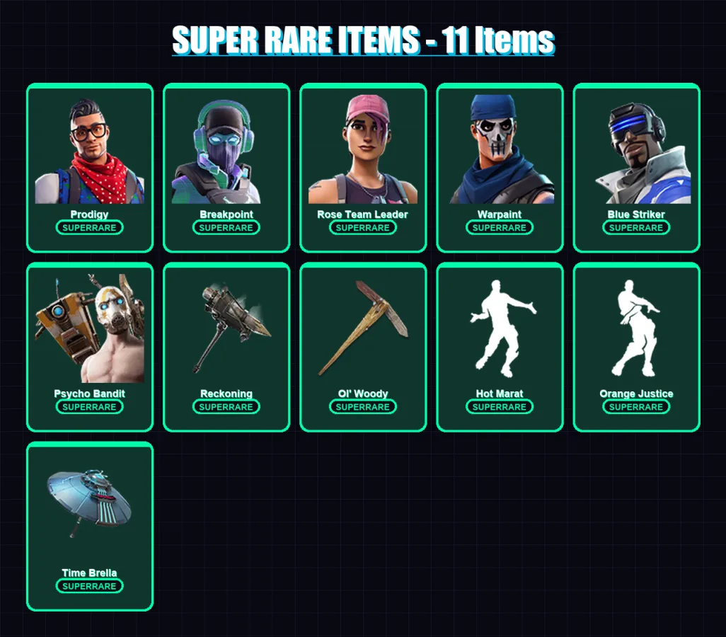 [PC/XBOX] | Prodigy | Breakpoint | Rose Team Leader | Warpaint | Blue Striker | 186 skin | 203 pickaxe | 153 emote | 177 glider | Lv2966
