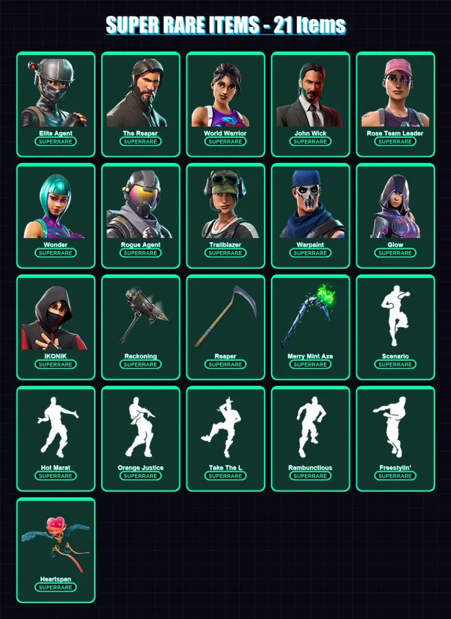 [PC/XBOX] | Elite Agent | The Reaper | World Warrior | John Wick | Rose Team Leader | 260 skin | 183 pickaxe | 217 emote | 131 glider | Lv2802