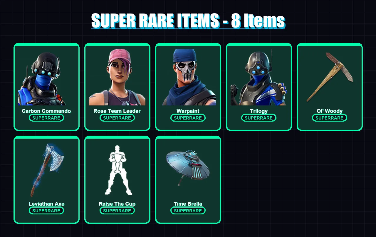 [PC] | Carbon Commando | Rose Team Leader | Warpaint | Trilogy | Gear Specialist Maya | 114 skin | 125 pickaxe | 125 emote | 113 glider | Lv2004