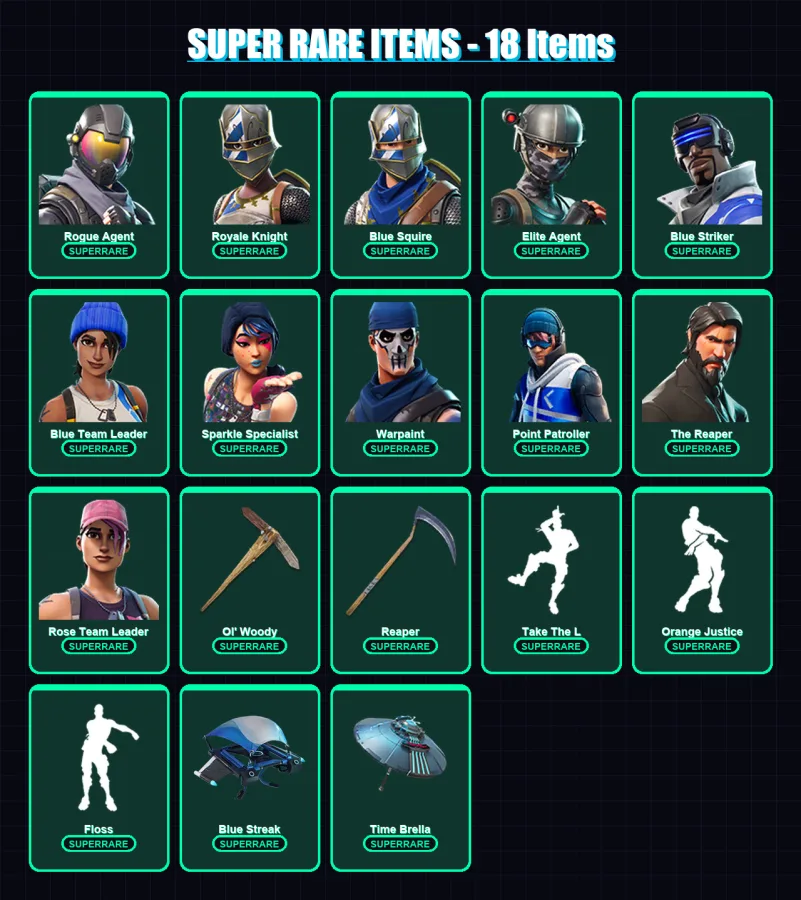 [PC/XBOX] | Rogue Agent | Royale Knight | Blue Squire | Elite Agent | Blue Striker | 72 skin | 67 pickaxe | 65 emote | 69 glider | Lv1044