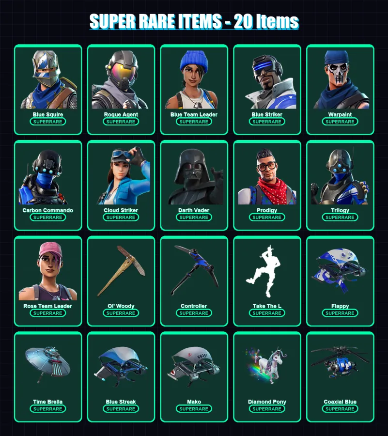 [PC/XBOX/PSN] | Blue Squire | Rogue Agent | Blue Team Leader | Blue Striker | Warpaint | 222 skin | 235 pickaxe | 166 emote | 151 glider | Lv4041