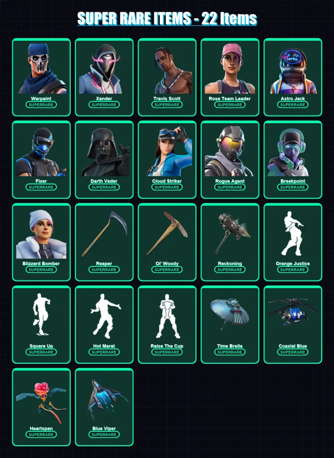 [PS4/PS5/XBOX/PC] | Warpaint | Xander | Travis Scott | Rose Team Leader | Astro Jack | 272 skin | 238 pickaxe | 208 emote | 196 glider | Lv3548