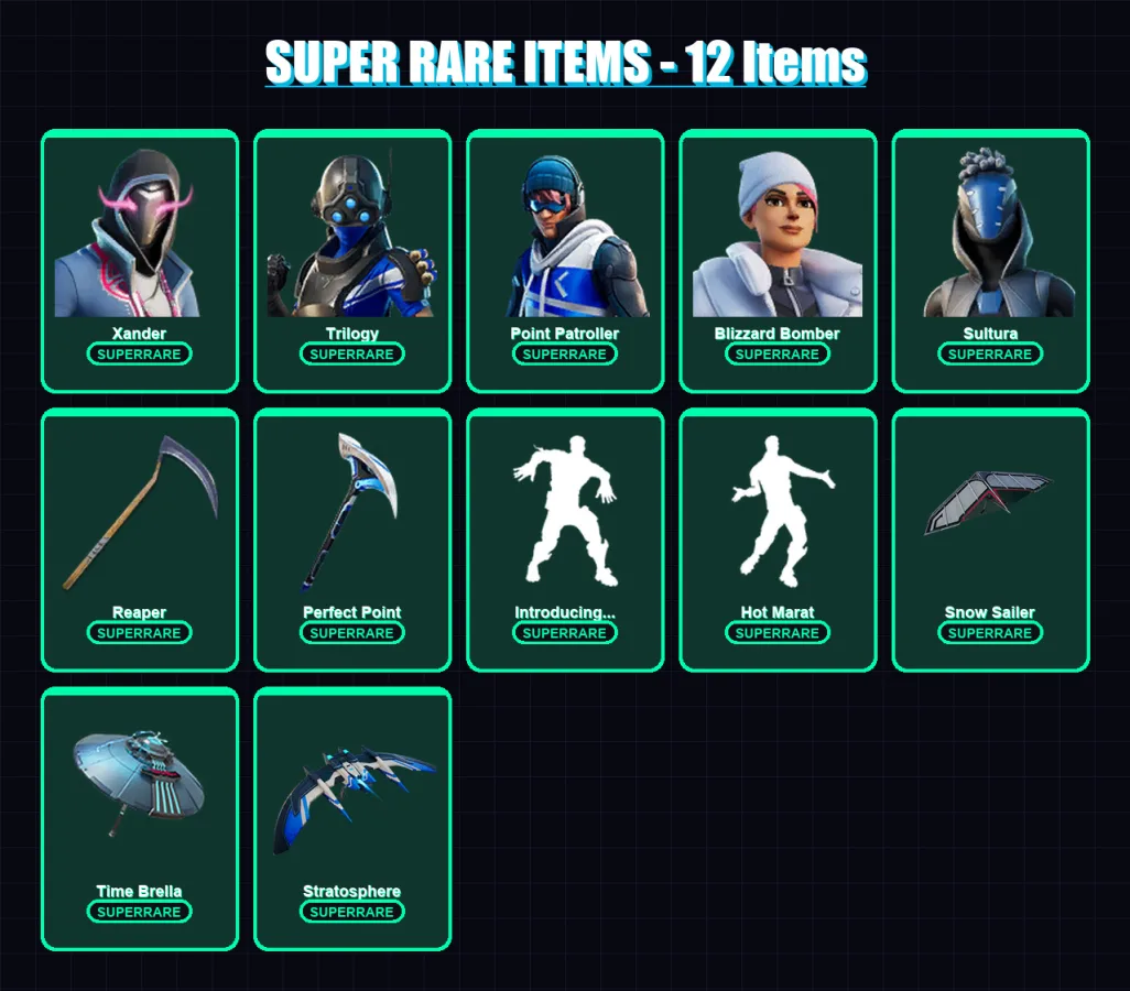[PS4/PS5/XBOX/PC] | Xander | Trilogy | Point Patroller | Blizzard Bomber | Sultura | 100 skin | 129 pickaxe | 99 emote | 131 glider | Lv1930