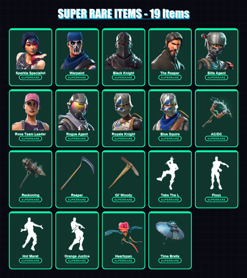 [PS4/PS5/XBOX/PC] | Sparkle Specialist | Warpaint | Black Knight | The Reaper | Elite Agent | 112 skin | 105 pickaxe | 117 emote | 105 glider | Lv17