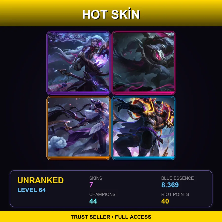 EUW | Lv64 | Unranked | 7 Skin | 44 Champ — LoL account