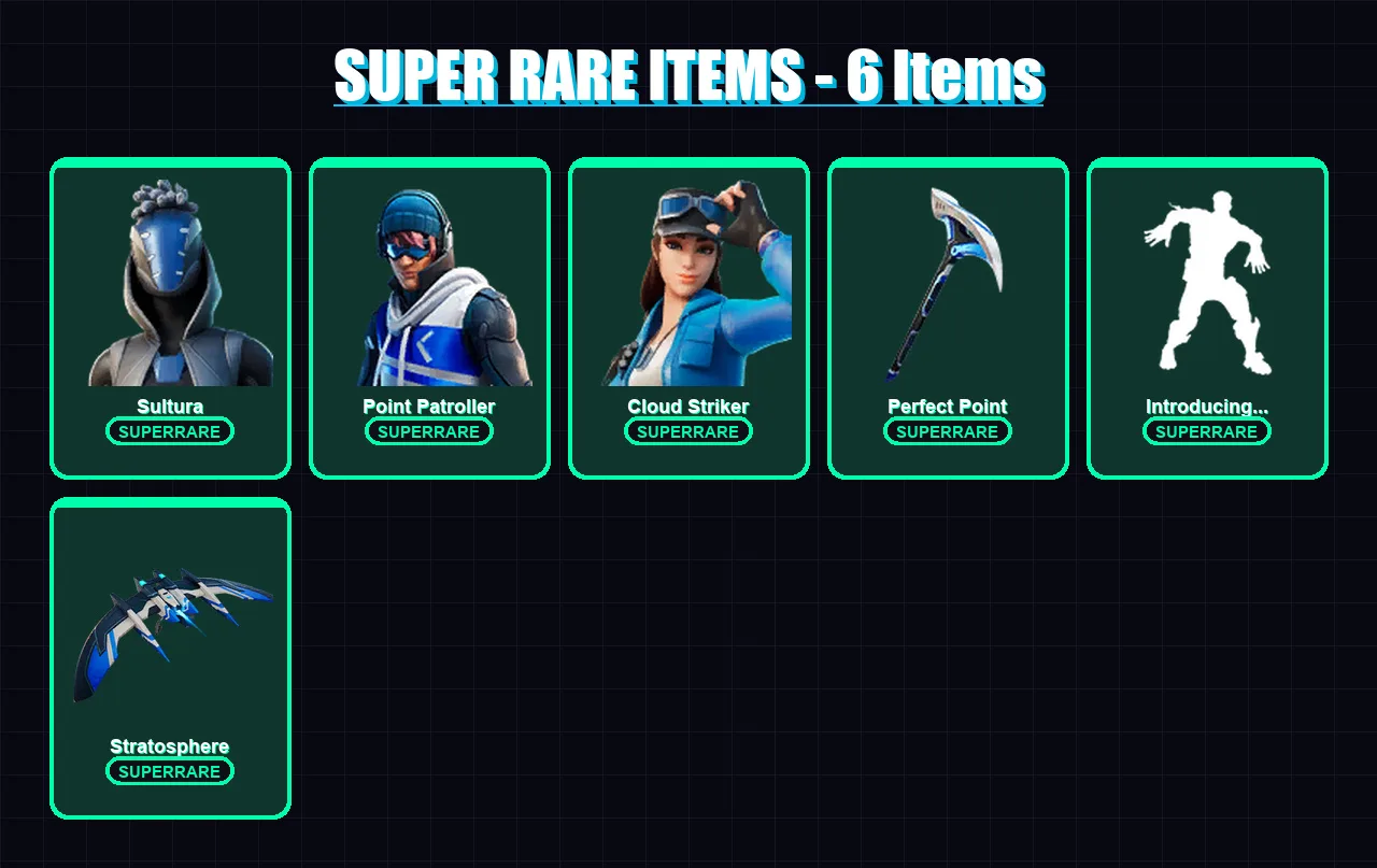 [PS4/PS5/PC] | Sultura | Point Patroller | Cloud Striker | Spectra Knight | Nezumi | 88 skin | 76 pickaxe | 61 emote | 63 glider | Lv621