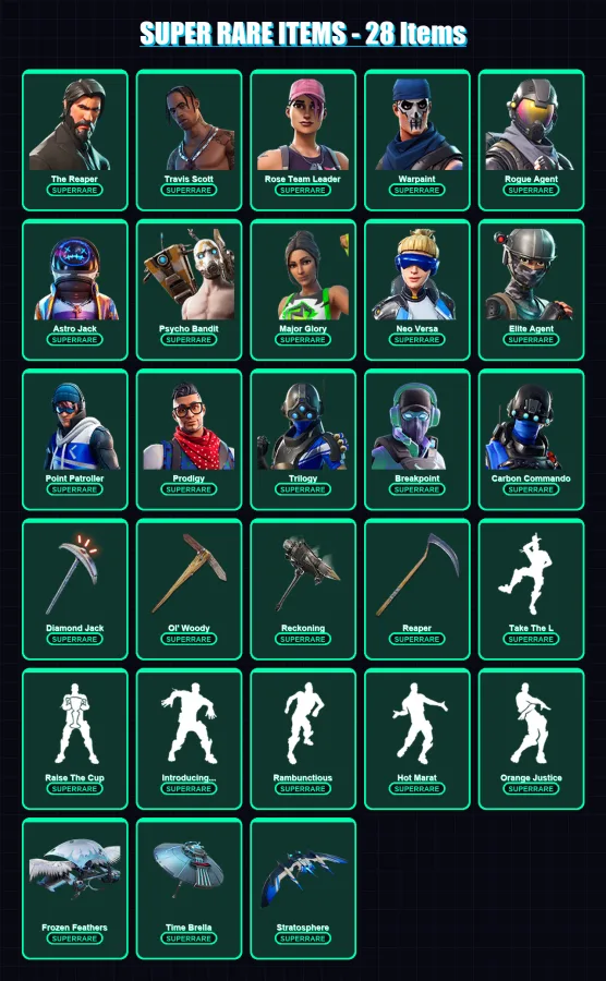 [PC/XBOX/PSN] | The Reaper | Travis Scott | Omega | Rose Team Leader | Warpaint | 467 skin | 347 pickaxe | 367 emote | 247 glider | Lv4469