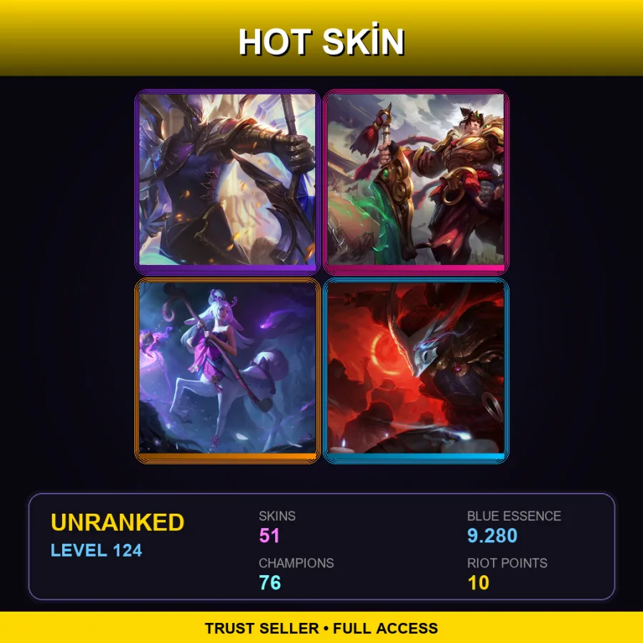 SG | Lv124 | Unranked | 51 Skin | 76 Champ — LoL account