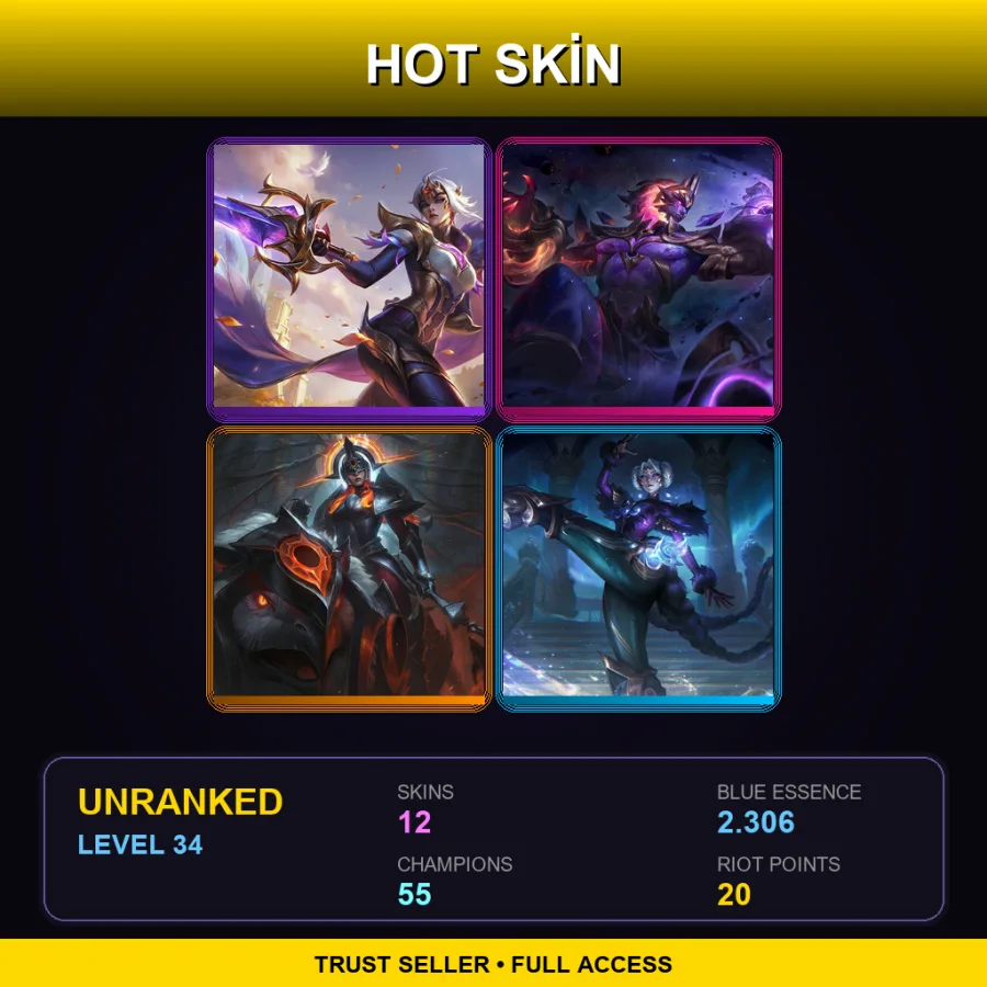 EUW | Lv34 | Unranked | 12 Skin | 55 Champ — LoL account