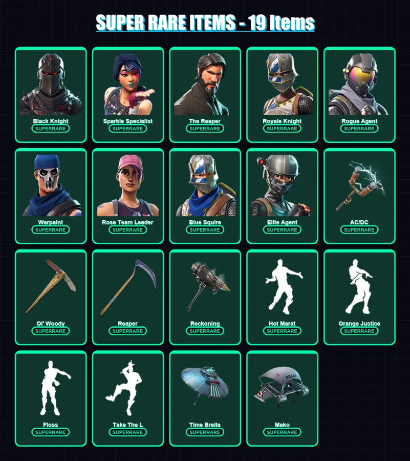 [PC/XBOX/PSN] | Black Knight | Sparkle Specialist | The Reaper | Royale Knight | Rogue Agent | 106 skin | 120 pickaxe | 137 emote | 84 glider | Lv10 — Fortnite account