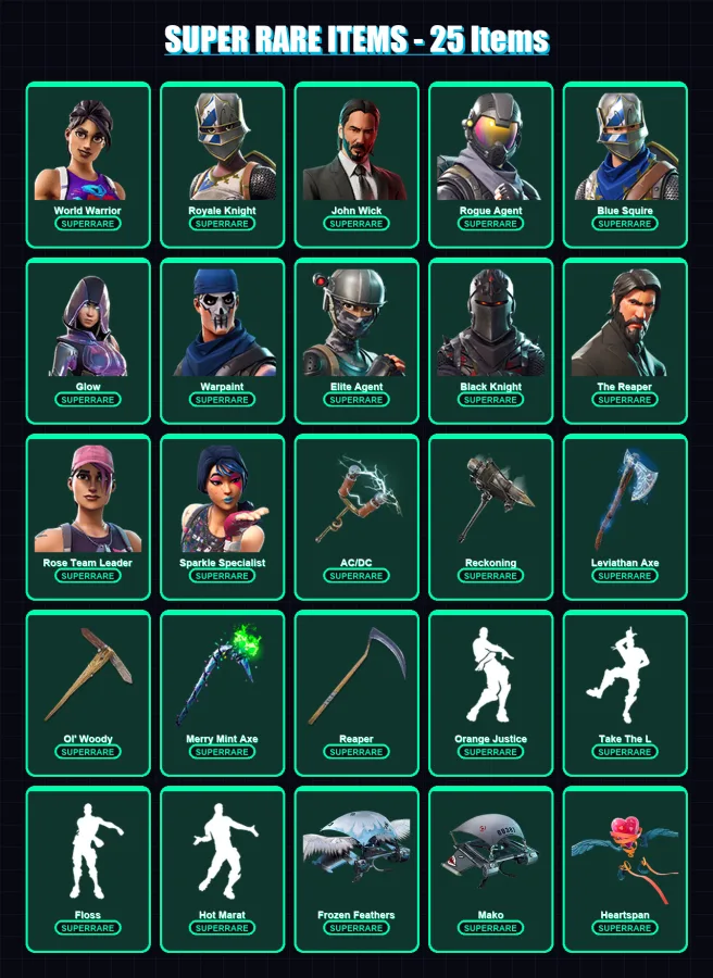 [PC/XBOX/PSN] | World Warrior | Royale Knight | John Wick | Rogue Agent | Blue Squire | 236 skin | 168 pickaxe | 181 emote | 120 glider | Lv1742