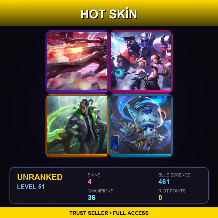 EUW | Lv51 | Unranked | 4 Skin | 36 Champ — LoL account