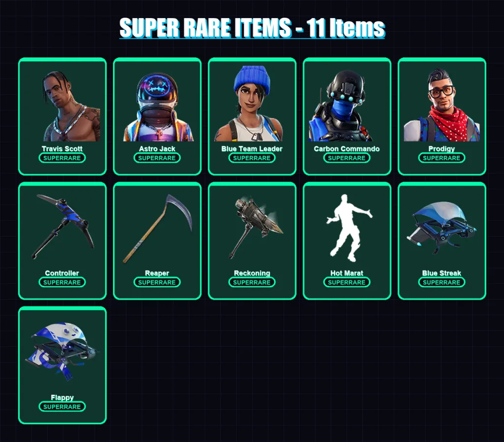 [PS4/PS5/PC] | Travis Scott | Astro Jack | Blue Team Leader | Carbon Commando | Prodigy | 20 skin | 15 pickaxe | 22 emote | 16 glider | Lv168