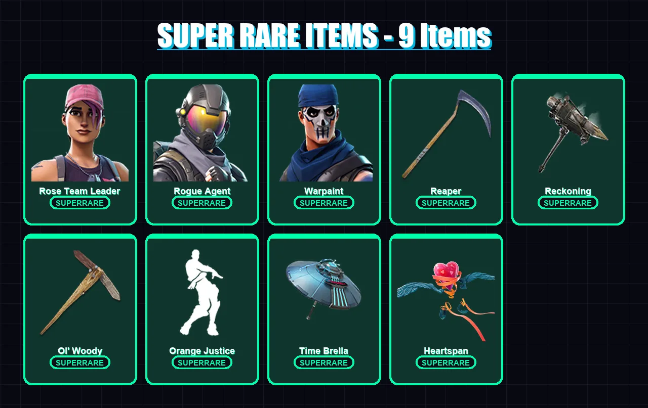 [PC/XBOX/PSN] | Rose Team Leader | Rogue Agent | Warpaint | Zenith | Mandalorian | 101 skin | 79 pickaxe | 70 emote | 62 glider | Lv570