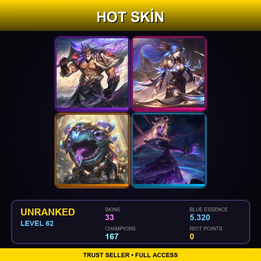 VN | Lv62 | Unranked | 33 Skin | 167 Champ