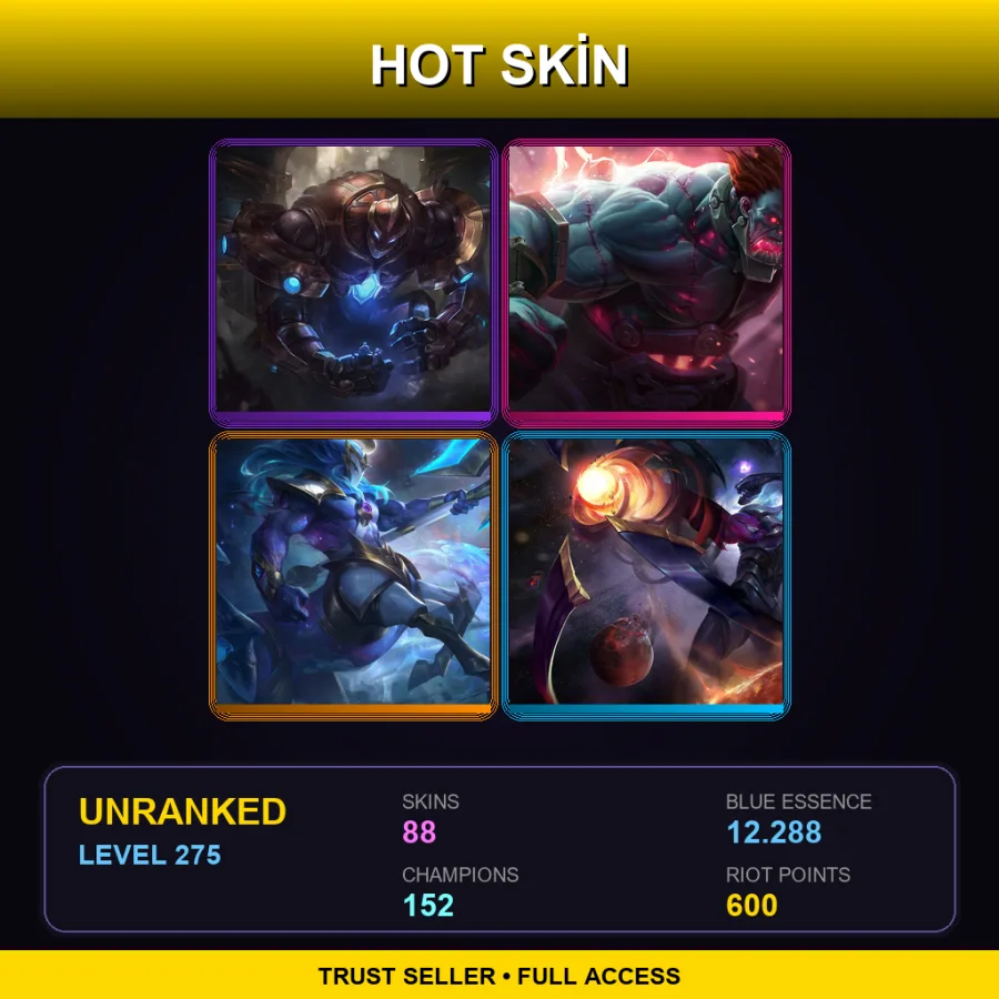 LAS | Lv275 | Unranked | 88 Skin | 152 Champ — LoL account