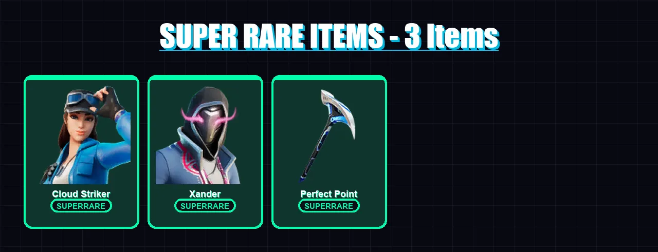 [PC] | Cloud Striker | Xander | Glacial Dummy | Santa Dogg | Yulejacket | 8 skin | 32 pickaxe | 11 emote | 23 glider | Lv251
