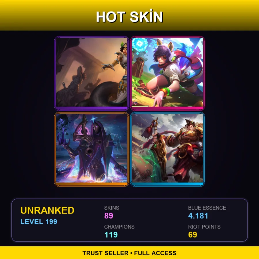 LAN | Lv199 | Unranked | 89 Skin | 119 Champ — LoL account