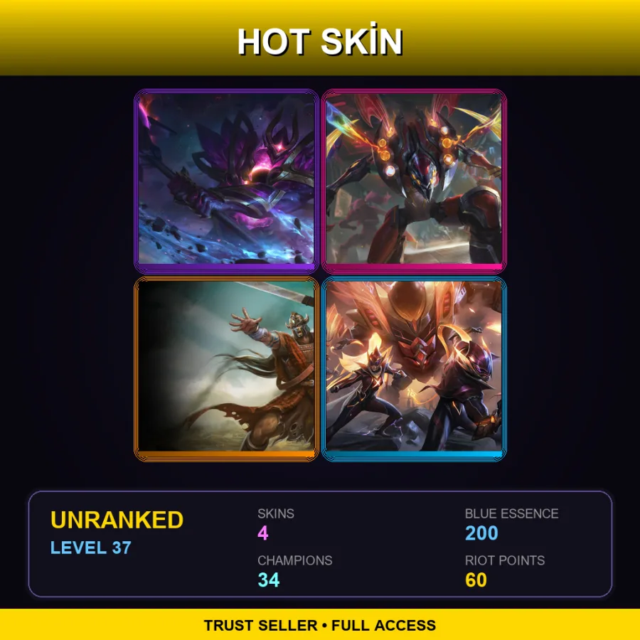 EUW | Lv37 | Unranked | 4 Skin | 34 Champ — LoL account