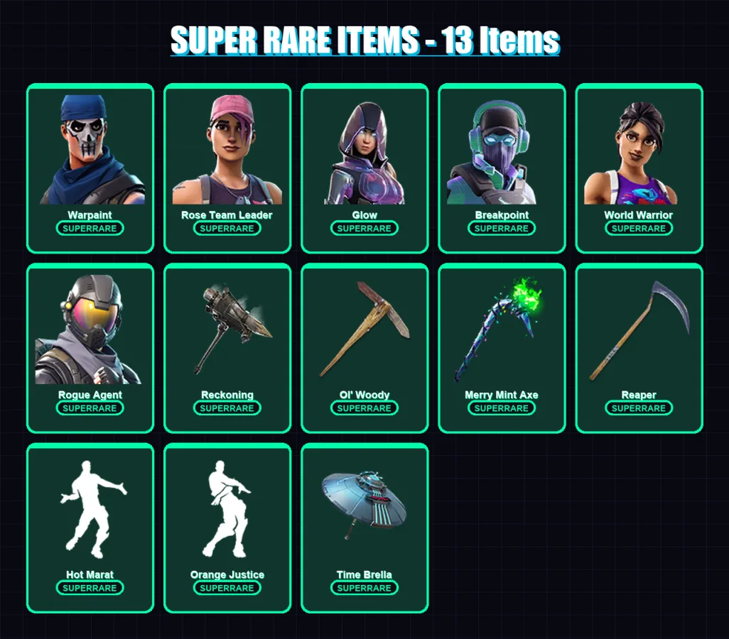[PC/PSN] | Warpaint | Rose Team Leader | Glow | Breakpoint | World Warrior | 195 skin | 137 pickaxe | 135 emote | 130 glider | Lv1818