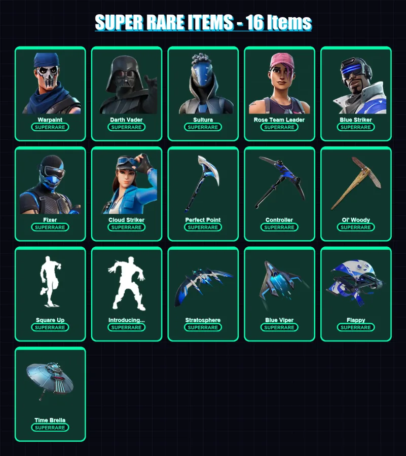 [PS4/PS5/XBOX/PC] | Warpaint | Darth Vader | Sultura | Rose Team Leader | Blue Striker | 92 skin | 136 pickaxe | 77 emote | 116 glider | Lv2015