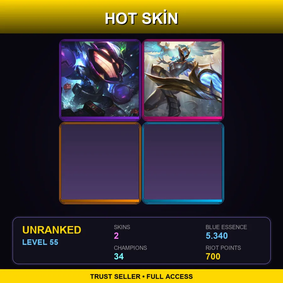 EUW | Lv55 | Unranked | 2 Skin | 34 Champ
