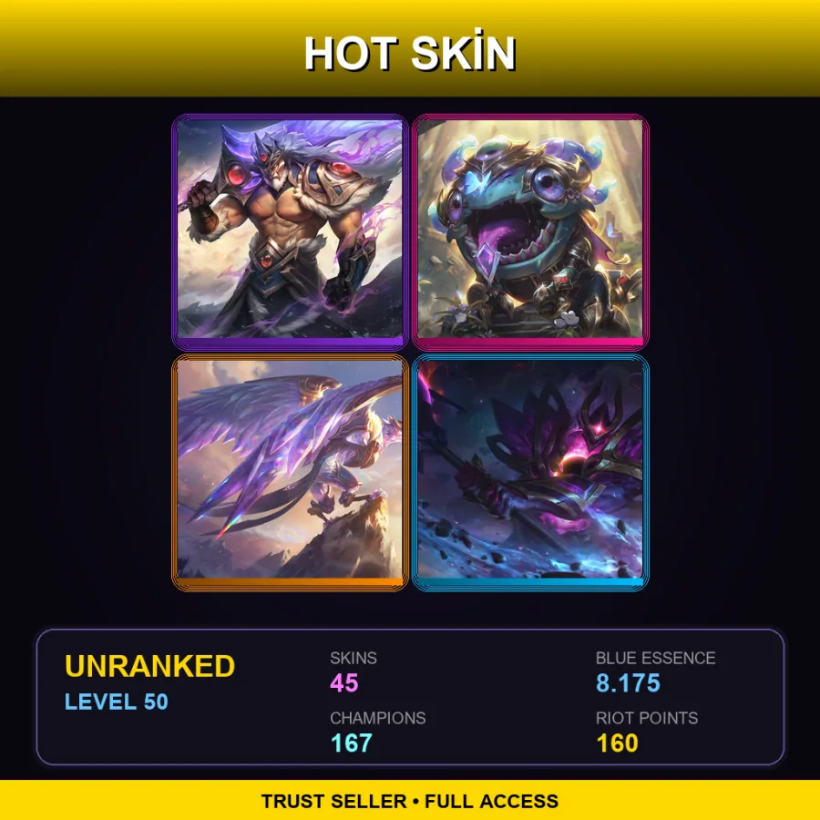 VN | Lv50 | Unranked | 45 Skin | 167 Champ — LoL account