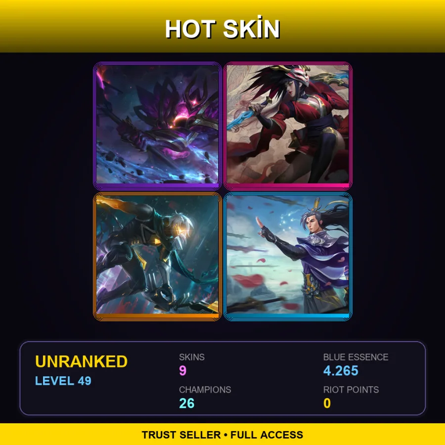LAN | Lv49 | Unranked | 9 Skin | 26 Champ — LoL account